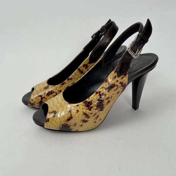 Donald J. Pliner Zofia Snake Print Patent Leather Slingback Heels Pumps, 7.5 - Picture 2 of 10
